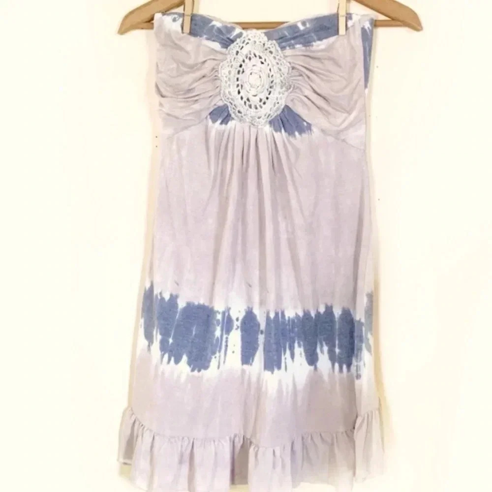 Vintage Havana bohemian tie-dyed tube dress with crochet detail in front